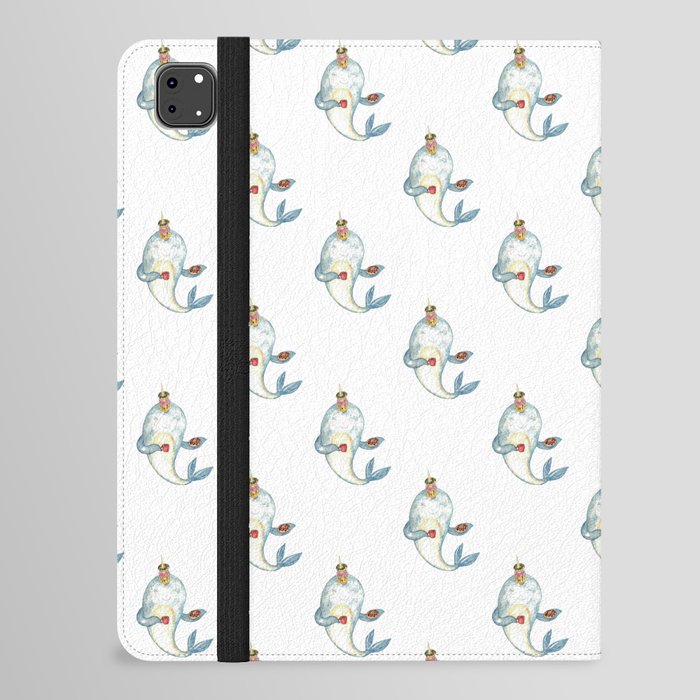 Narwhal whale with dohnut watercolor painting  iPad Folio Case