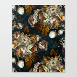 Gold And Teal Baroque Opulent Night Flower Garden  Canvas Print