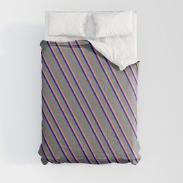 [ Thumbnail: Gray, Dark Salmon, and Dark Blue Colored Lines Pattern Comforter ]