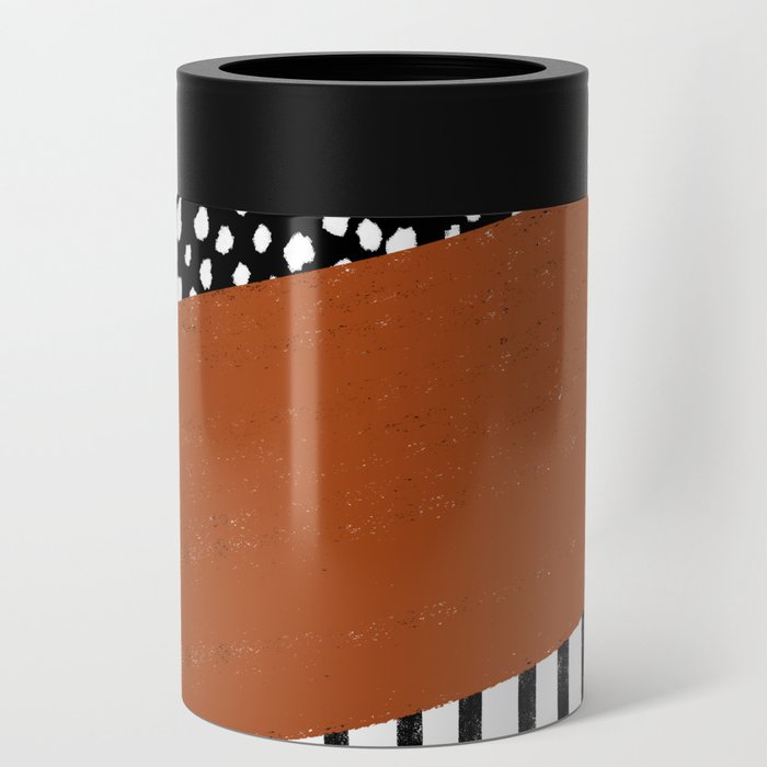 Polka Dots and Stripes Pattern (black/white/burnt orange) Can Cooler