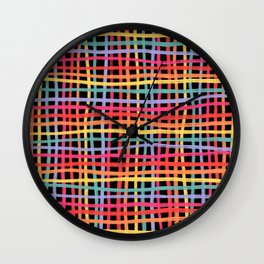Wonky Rainbow Stripes Colorful Grid Pattern Wall Clock