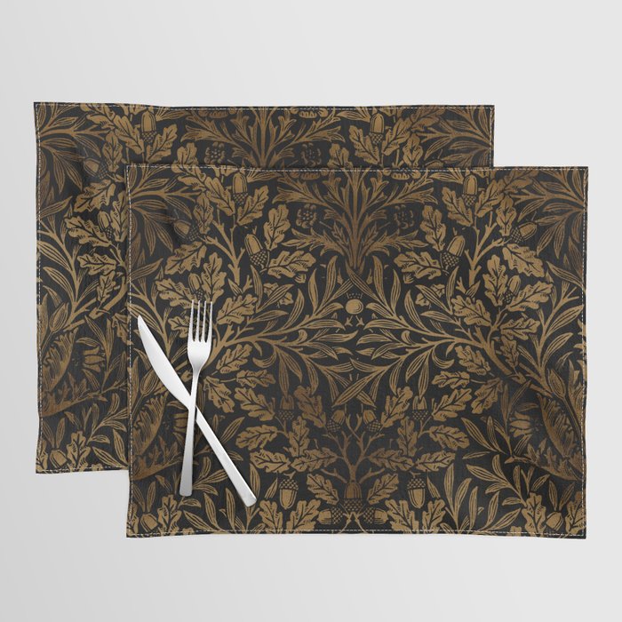 Acorns and oak leaves design (1880) by William Morris Gold On Black Placemat