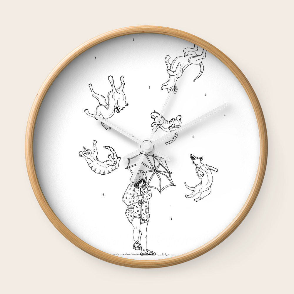 Its Raining Cats And Dogs Wall Clock By Hellotomato Society6