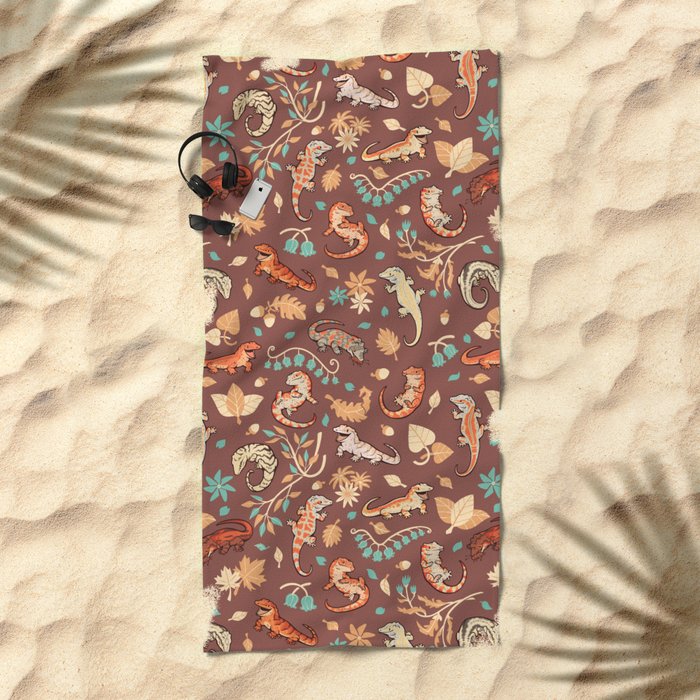 Autumn Geckos In Light Brown Beach Towel By Colordrilos Society6