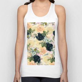 Watercolor navy blue ivory orange pink green floral Unisex Tank Top