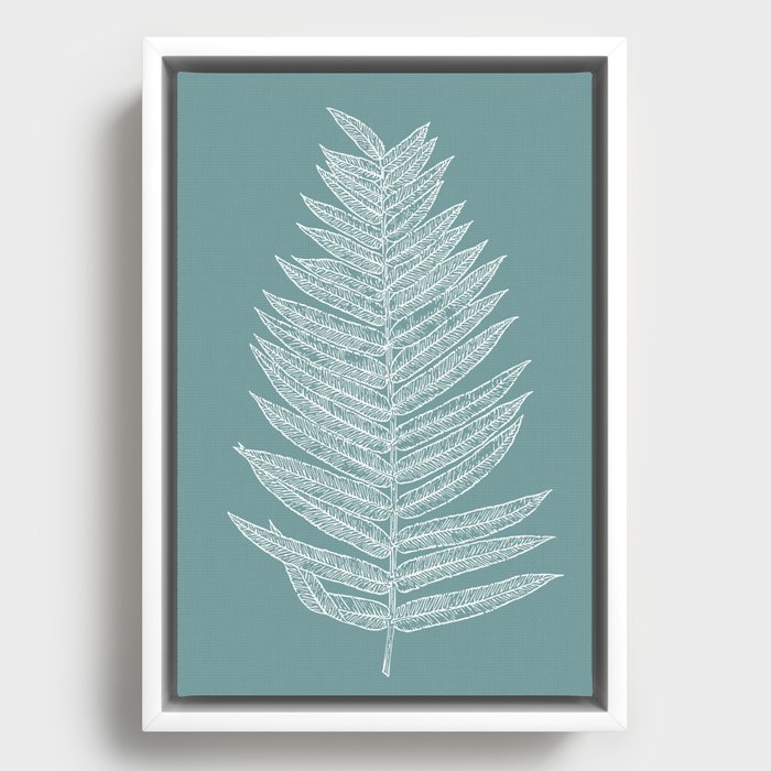 Minimalist Fern in Teal Framed Canvas