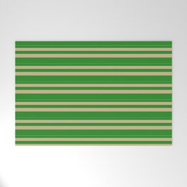 [ Thumbnail: Tan & Forest Green Colored Lines Pattern Welcome Mat ]