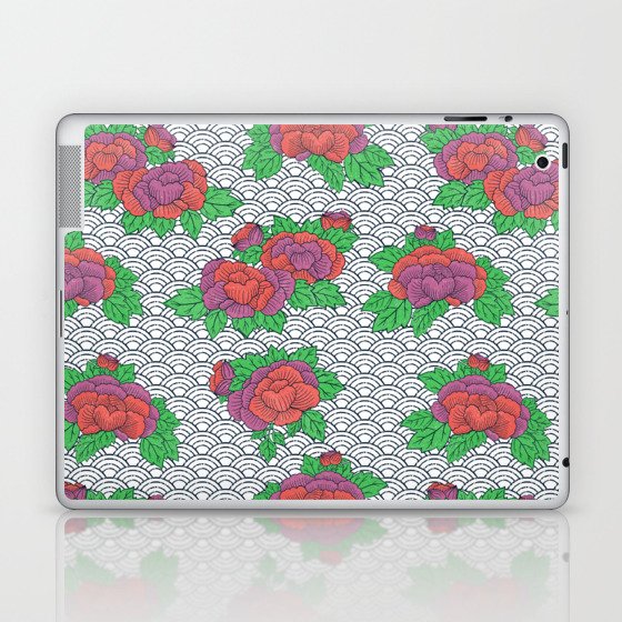 Vintage Japanese Flowers And Waves Laptop & iPad Skin