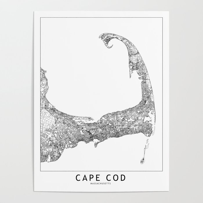 Cape Cod White Map Poster
