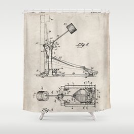 Drum Pedal Patent - Drum Set Art - Antique Shower Curtain