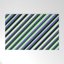 [ Thumbnail: Colorful Beige, Slate Blue, Dark Slate Gray, Black & Green Colored Lined/Striped Pattern Welcome Mat ]