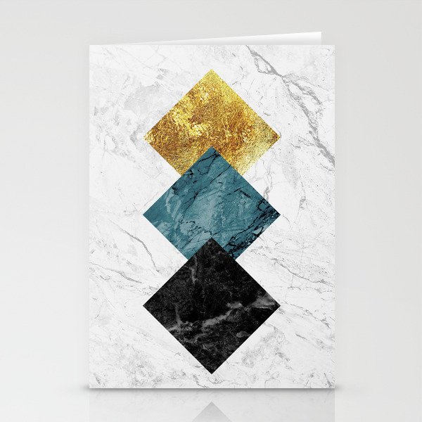 .golden, blue and white marble and golden shapes background Stationery Cards