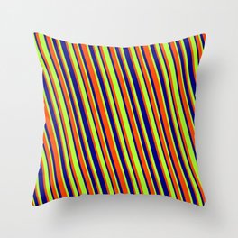 [ Thumbnail: Red, Blue & Light Green Colored Lines Pattern Throw Pillow ]