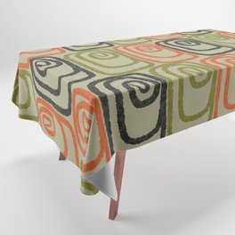 Midcentury Twist Abstract Pattern Olive Green Orange Charcoal  Tablecloth