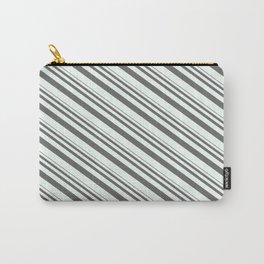[ Thumbnail: Dim Gray & Mint Cream Colored Striped/Lined Pattern Carry-All Pouch ]