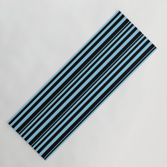 Sky Blue & Black Colored Striped Pattern Yoga Mat