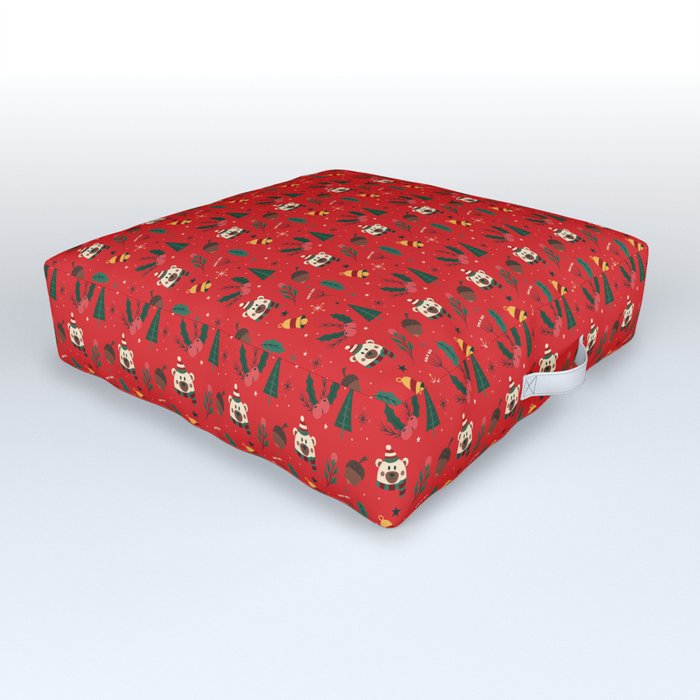 Red Christmas, Lovely Beer Illustration Outdoor Floor Cushion