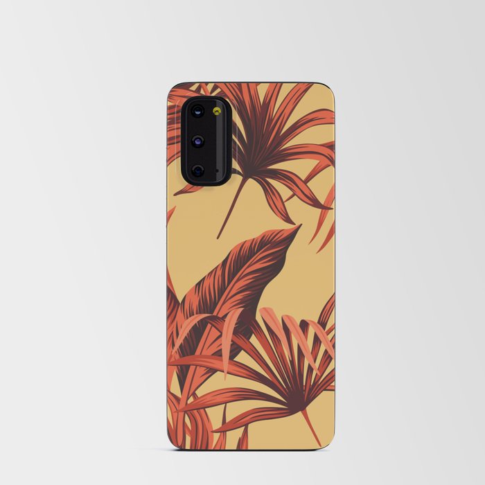 Tropical vintage red palm leaves on honey yellow background Android Card Case