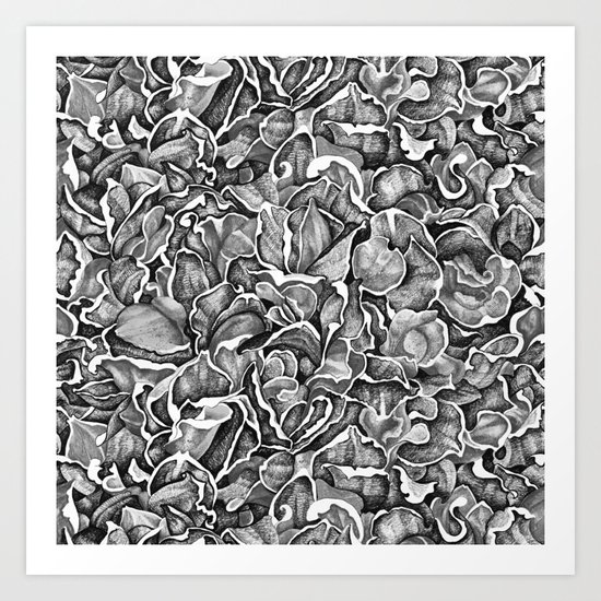 In the Strange Garden | Floral pattern, b/w Art Print