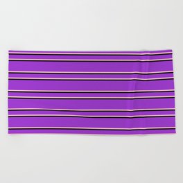 [ Thumbnail: Dark Orchid, Pink & Black Colored Lines/Stripes Pattern Beach Towel ]