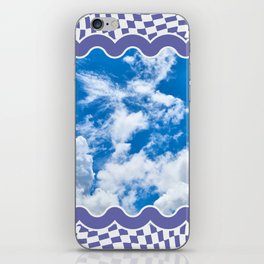 The Blue Sky In Very Peri Wavy Frame On Very Peri Warped Checkerboard iPhone Skin