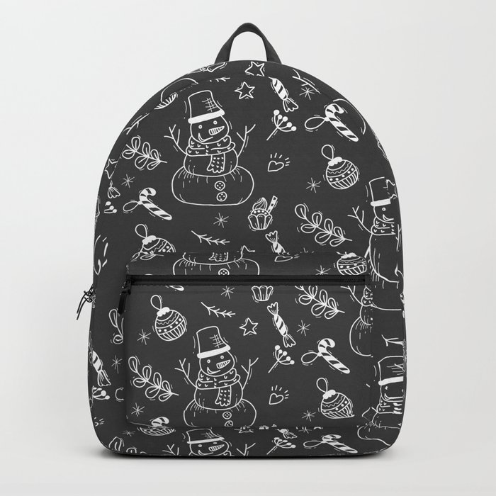 Dark Grey and White Christmas Snowman Doodle Pattern Backpack