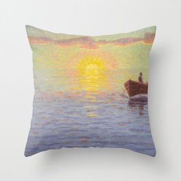 Sunset in the Archipelago pacific ocean maritime zen sailboat landscape by Otto Lindberg oil on canvas Throw Pillow