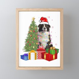 Santa Border Collie Dog Christmas Tree Light Funny Xmas Dog T-Shirt Framed Mini Art Print