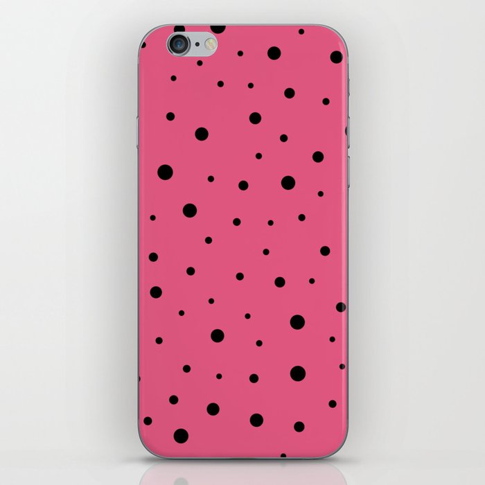 Black Random Little Polka Dots on Hot Pink iPhone Skin