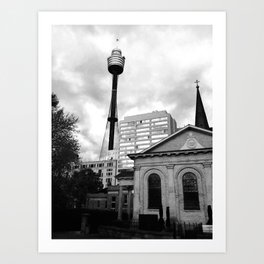 Centrepoint Tower, Sydney Art Print | Digital, Photo, Stjames, Sydney, City, Overcast, Black And White, Cbd 