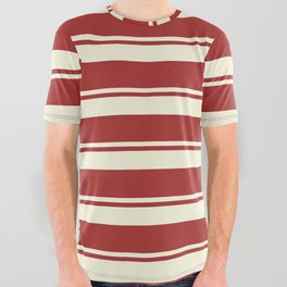 [ Thumbnail: Beige & Brown Colored Pattern of Stripes All Over Graphic Tee ]