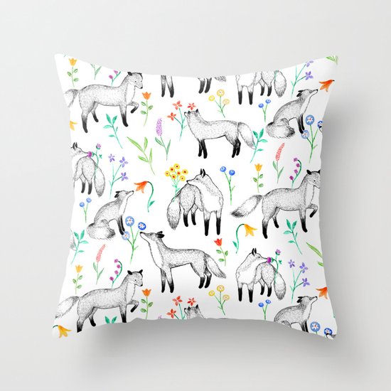 Fox Floral Throw Pillow