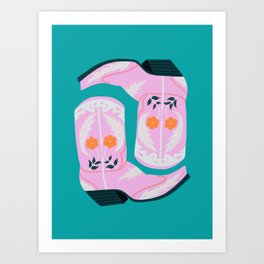 Fancy Boots in Pink and Teal  Art Print