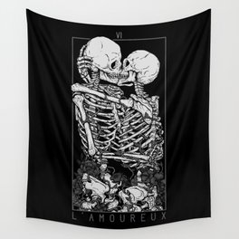 The Lovers Wall Tapestry | Skeleton, Skull, Kiss, Love, Drawing, Ink Pen, Dead, Dark, Curated, Couple 