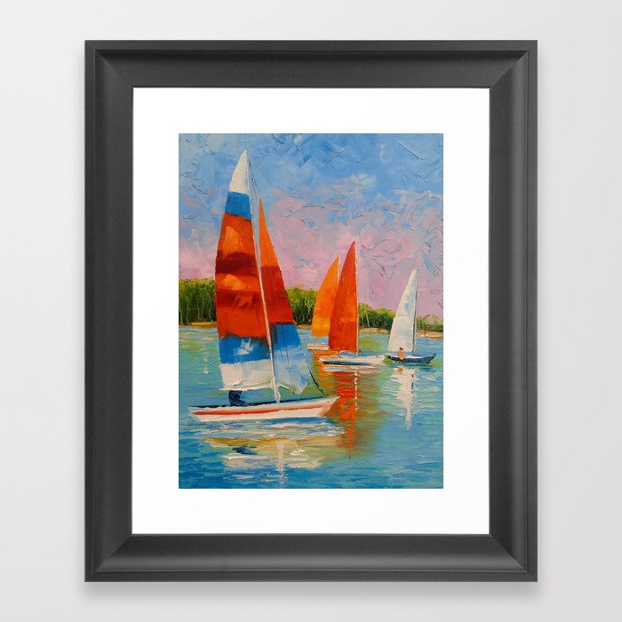 Sailboats on the river Framed Art Print