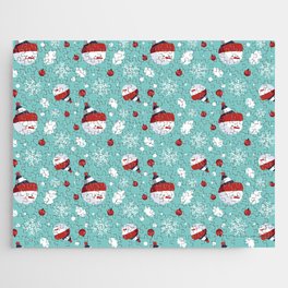 Christmas Pattern Turquoise Snowflake Snowman Jigsaw Puzzle