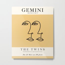Minimalist Gemini Metal Print | Digital, Modern, Astrology, Berggruen, Contemporary, Twins, Birthdays, Art Museum Poster, Graphicdesign, Constellation 