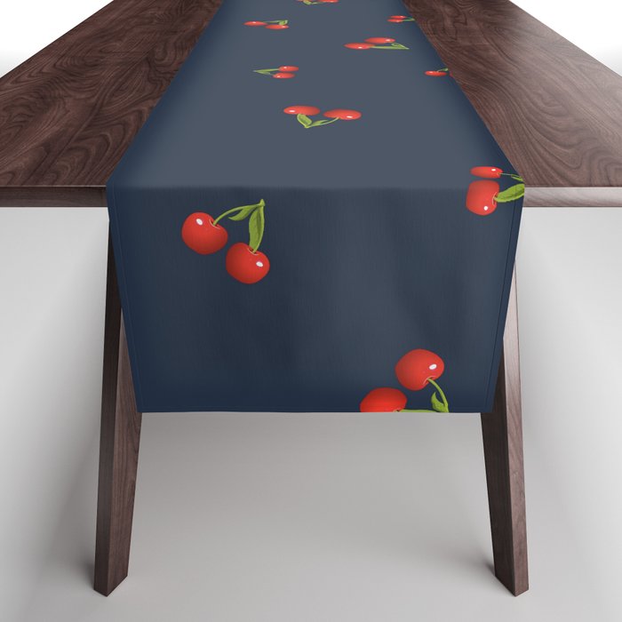 Cherry,cherries,fruits,navy pattern  Table Runner