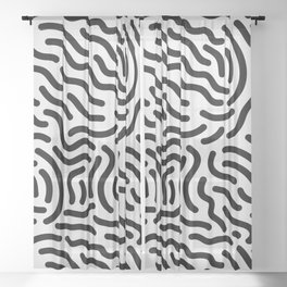 Black and white abstract line doodle pattern Sheer Curtain