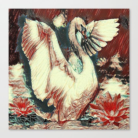 WHITE SWAN BROWNS & GREY MODERN ART DESIGN Canvas Print