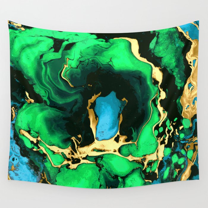 Gold Green And Black Marble Texture Acrylic Paint Art Wall