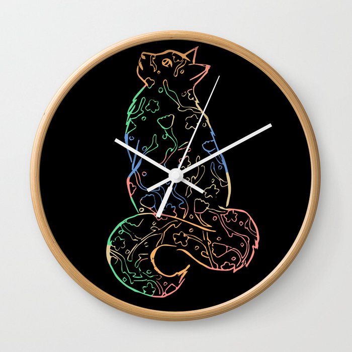 Colorful Floral Cat Wall Clock