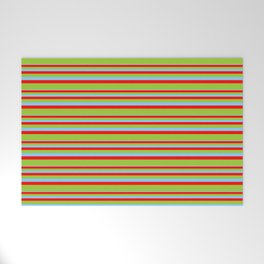 [ Thumbnail: Light Sky Blue, Red & Green Colored Lines/Stripes Pattern Welcome Mat ]