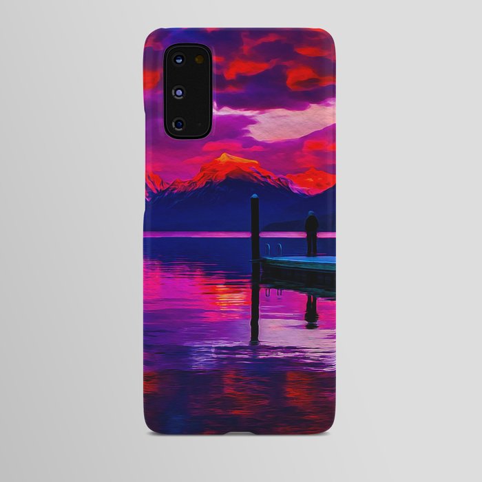Sunset on a lake, landscape painting with nature  Android Case
