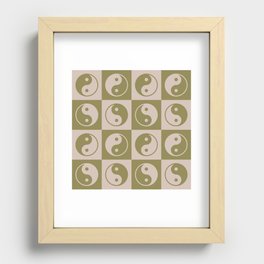 Checkered Yin Yang Pattern \\ Muted Beige & Muted Green Recessed Framed Print