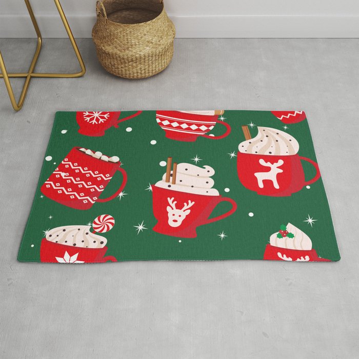 Seamless Pattern. Red Cup with a Hot Drink. Christmas Cute Card 01 Rug