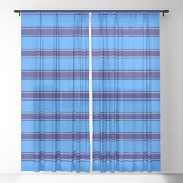 [ Thumbnail: Blue and Midnight Blue Colored Lined/Striped Pattern Sheer Curtain ]