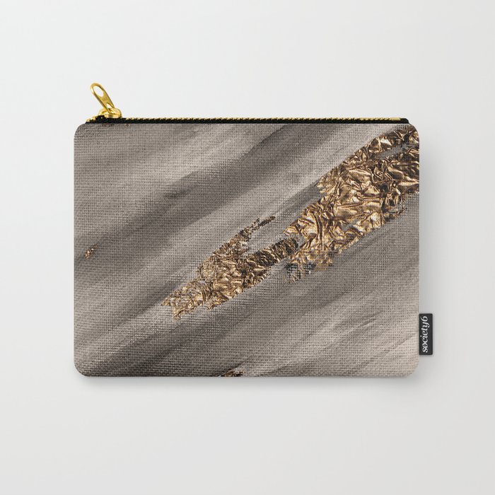 Taupe Paint Brushstrokes Gold Foil Carry-All Pouch