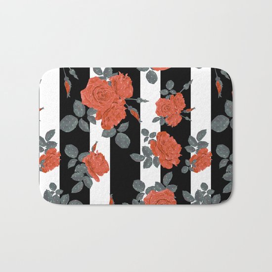 Orange roses on a striped background. Bath Mat