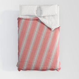 [ Thumbnail: Light Coral & Light Gray Colored Stripes Pattern Comforter ]